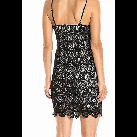 J.O.A Deep Black Nude Women's Lace V-Neck Sheath Dress - Picture 2 of 5